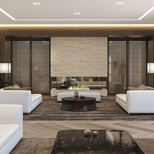 luxurious villa interior design marble fireplace