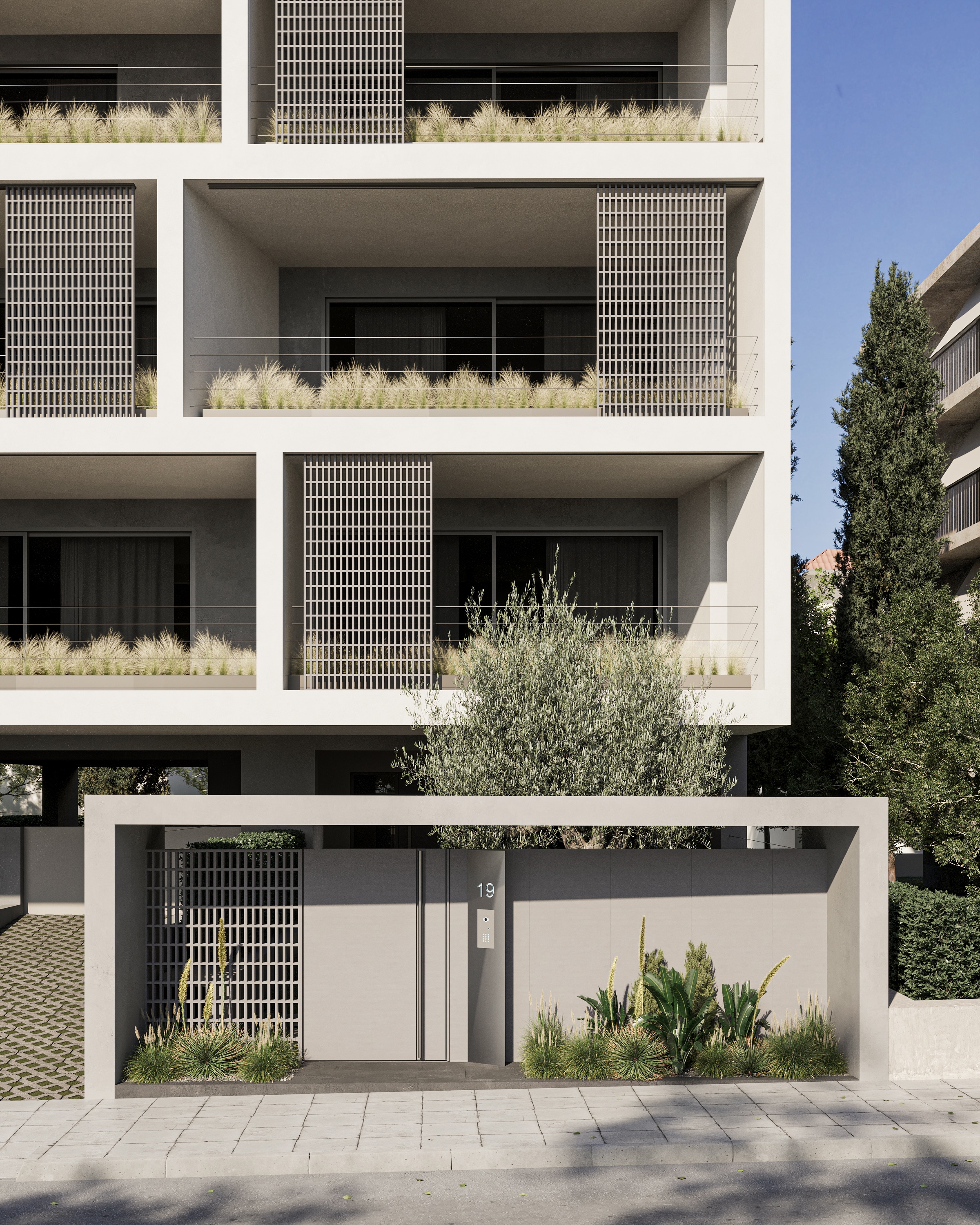 facade of a modern residential buiding designed by a greek architectural office