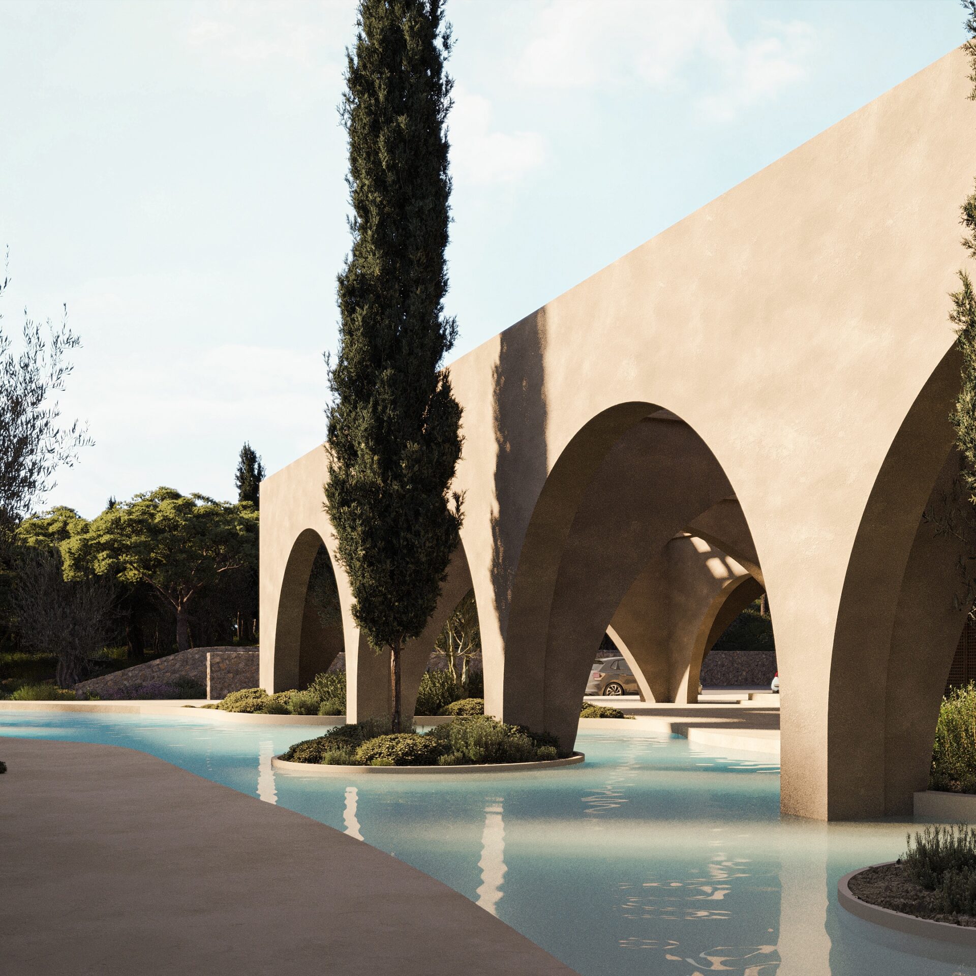 entrance with water element of a hotel in Zakynthos