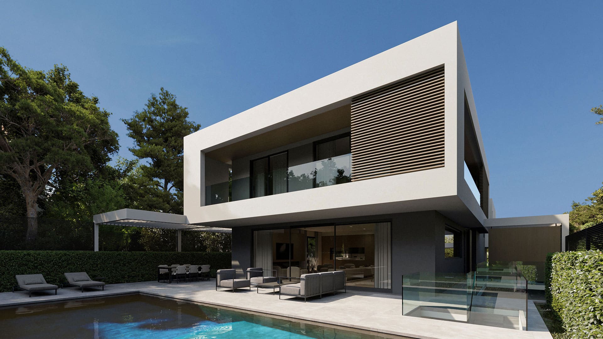 Detailed close-up of the building’s architectural exterior