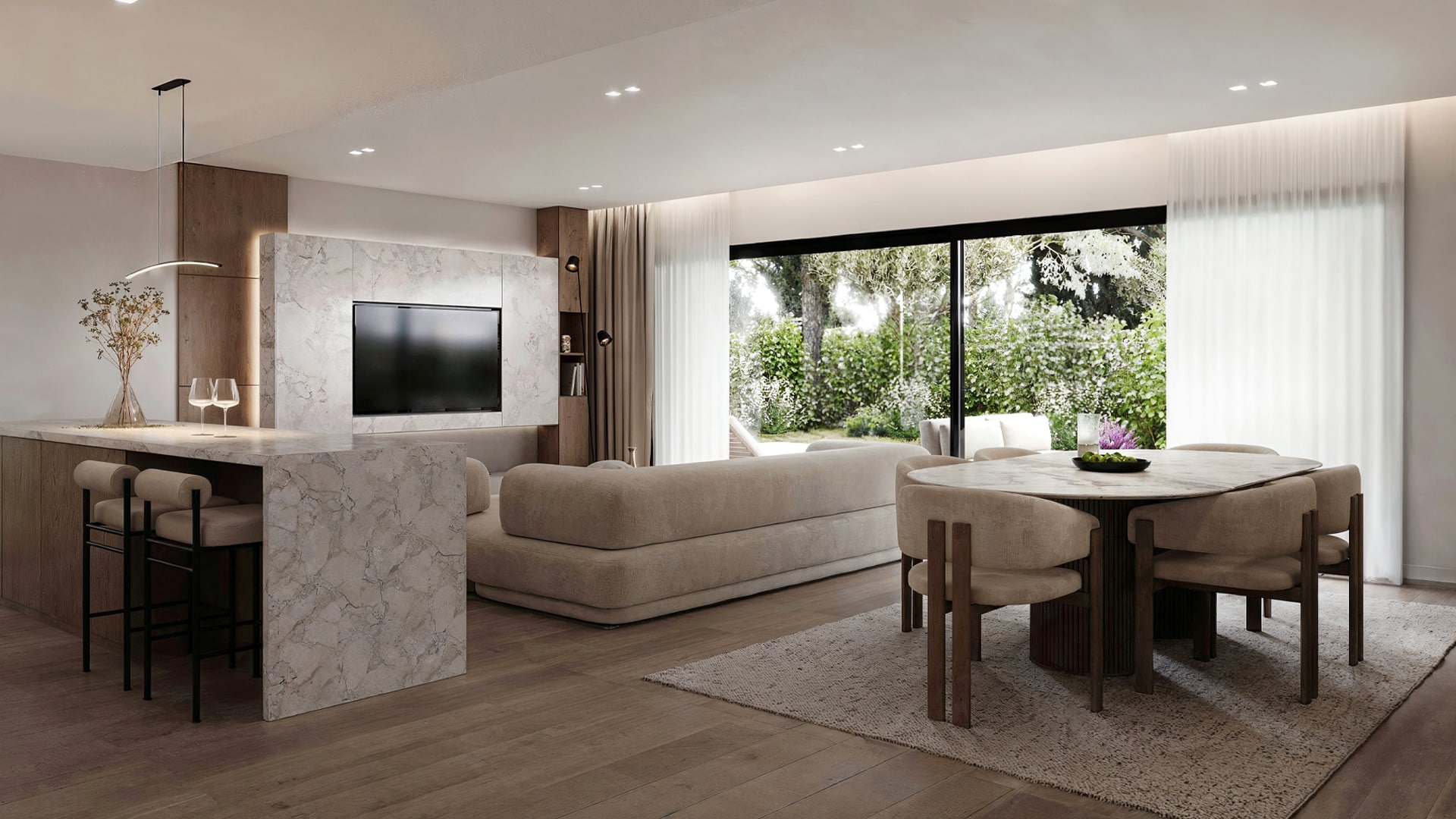Living room of a contemporary residential complex in Kifisia, Athens, Greece