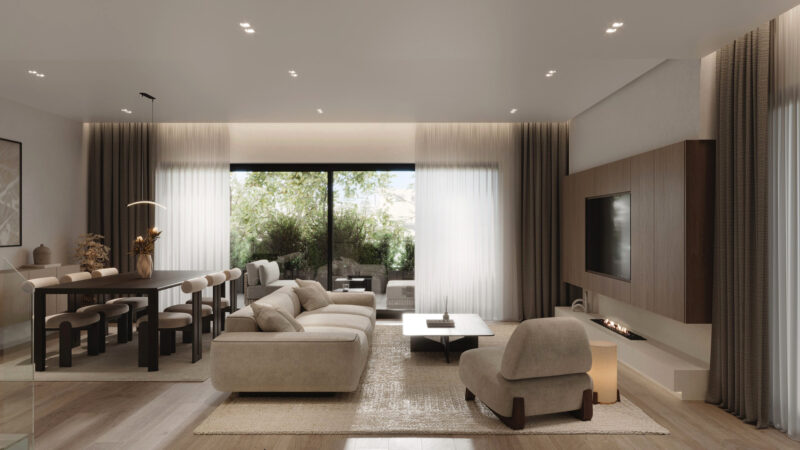 Living room of a contemporary residential complex in Kifisia, Athens, Greece