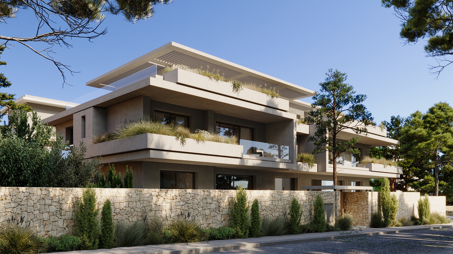 Facade of a contemporary residential architecture in Kifisia, Athens, Greece.